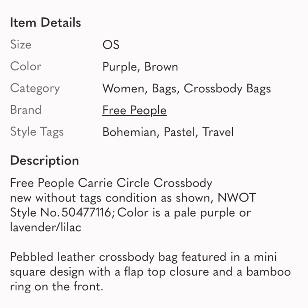 Free People! Carrie Circle Crossbody Leather Bag In Lavender/Lilac NWOT! - Picture 8 of 8